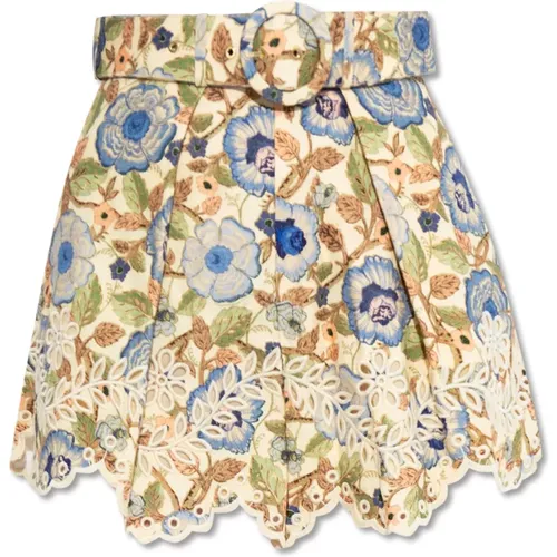 Linen shorts with floral motif , female, Sizes: S - Zimmermann - Modalova