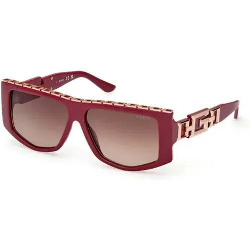 Shiny Bordeaux Sungles with Brown Mirror Lenses , unisex, Sizes: 58 MM - Guess - Modalova