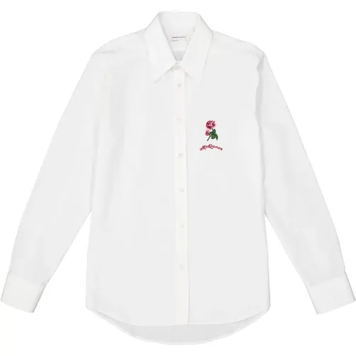 Flower Detail Cotton Shirt , male, Sizes: L - alexander mcqueen - Modalova