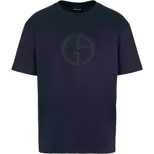 Blau Elegantes Kurzarm T-Shirt - Giorgio Armani - Modalova