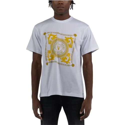 V-Emblem Chain Logo T-Shirt , male, Sizes: L - Versace Jeans Couture - Modalova