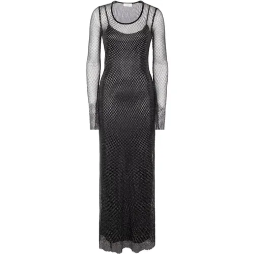 Schwarzes Strasskleid mit Samtbesatz - SPORTMAX - Modalova