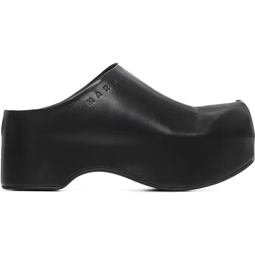 Schwarze Leder Clog-Stil Mules , Damen, Größe: 37 EU - Marni - Modalova