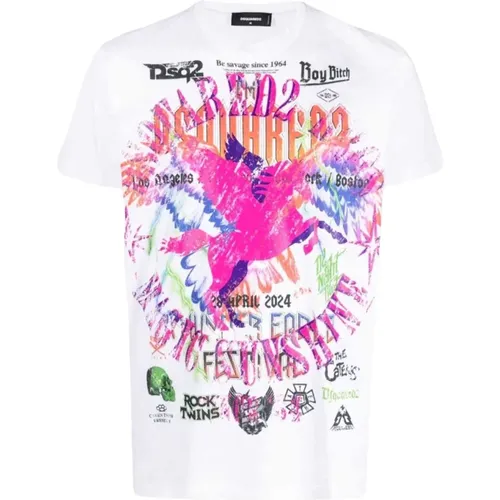 Graphic Print Fitted T-Shirt , male, Sizes: L, M - Dsquared2 - Modalova