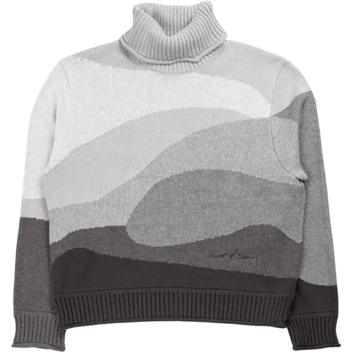 Grauer Landschaft Jacquard Strickpullover , Damen, Größe: L - House of Sunny - Modalova