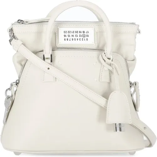 Ivory Leather Handbag with Removable Strap and Key Detail , female, Sizes: ONE SIZE - Maison Margiela - Modalova