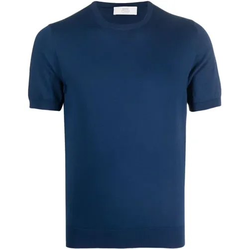 Preußisch Blaues Baumwoll-T-Shirt , Herren, Größe: XL - Mauro Ottaviani - Modalova