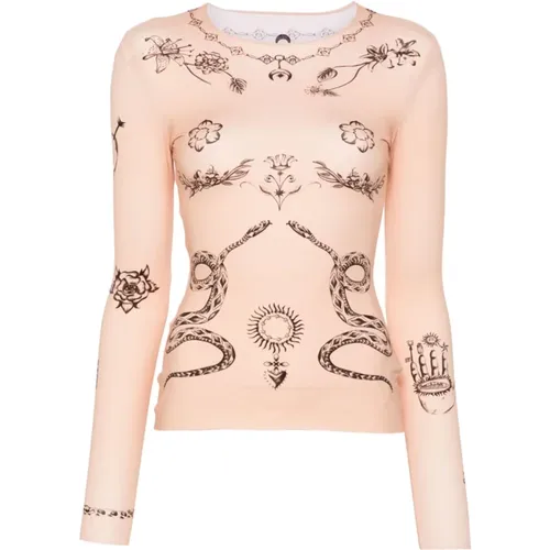 Tattoo Print Crew Neck Top , female, Sizes: L - Marine Serre - Modalova