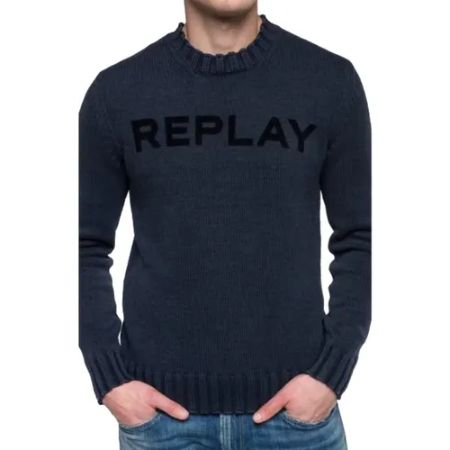 Sweatshirts aus reiner Baumwolle mit Rundhalsausschnitt , Herren, Größe: XL - Replay - Modalova