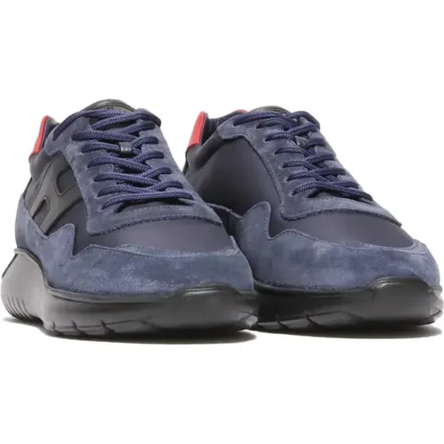 Interactive³ Wildlederblaue Sneakers mit technischen Stoffeinsätzen - Größe 39.5 , Herren, Größe: 43 1/2 EU - Hogan - Modalova