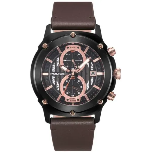 Mens Watch Brown Leather 46mm Lulworth Pl.15917Jsb-02A , male, Sizes: ONE SIZE - Police - Modalova