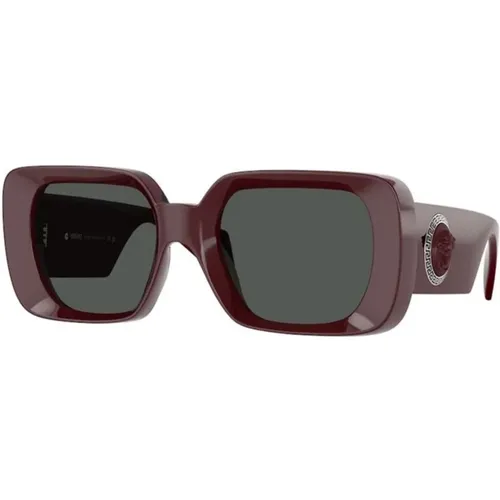 Roter Rahmen, Dunkelgraue Gläser Sonnenbrille - Versace - Modalova