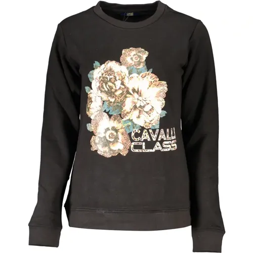 Schwarzer Pullover mit langen Ärmeln und Print , Damen, Größe: XS - Cavalli Class - Modalova