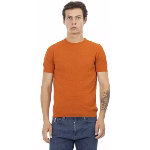 Stylischer Oranger Baumwoll-Kurzarm-Pullover , Herren, Größe: L - Baldinini - Modalova