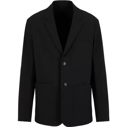 Schwarze Seersucker Jacke mit Revers , Herren, Größe: L - Emporio Armani - Modalova