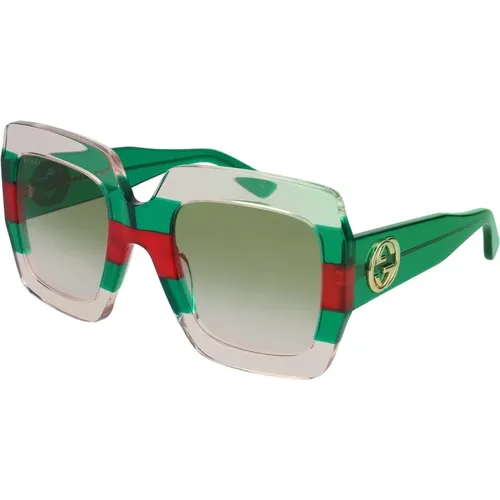 Gestreifte Grüne Sonnenbrille - Gucci - Modalova