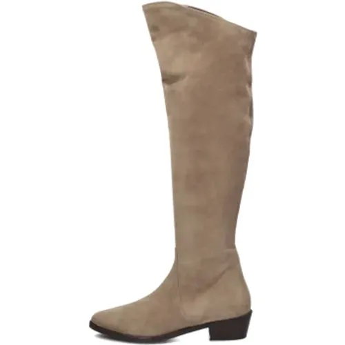 Damen Hohe Stiefel in Taupe,Schwarze Lederstiefel für Damen,Elegante Braune Wildlederstiefel - Notre-v - Modalova