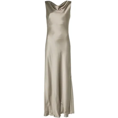 Olivbraunes Satin-Finish Cowl Neck Kleid - Antonelli Firenze - Modalova