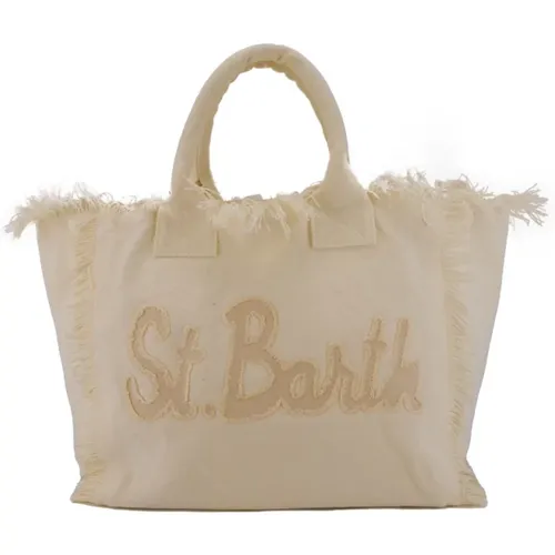 Canvas Shopper Bag Ivory Frayed , female, Sizes: ONE SIZE - MC2 Saint Barth - Modalova