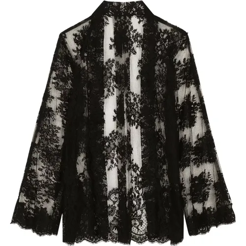 Schwarze Blumen Spitze Kimono Hemd - Dolce & Gabbana - Modalova