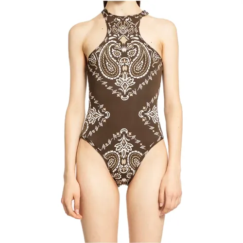 Brown Bandana Print One-Piece Swimsuit , female, Sizes: XS - The Attico - Modalova