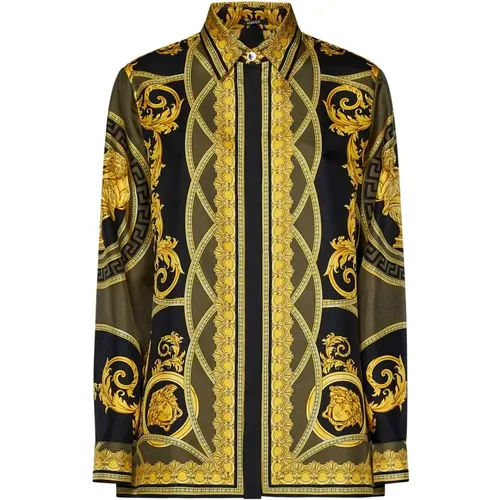 Barockdruck Schwarze Seidenbluse - Versace - Modalova