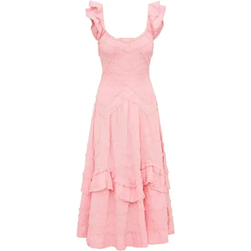 Springtime Cotton Midi Dress with Ruffle Details , female, Sizes: L, M - Loveshackfancy - Modalova