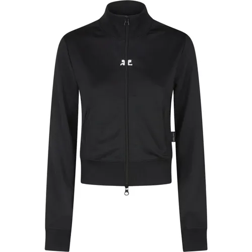 Schwarze Interlock Trainingsjacke,Schwarze Logo Reißverschluss Jacke Hoher Kragen - Courrèges - Modalova