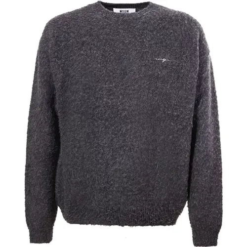 Anthrazit Crew-neck Sweater mit Logo-Stickerei , Herren, Größe: L - MSGM - Modalova