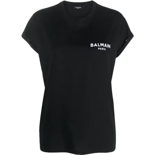 Schwarzes Baumwoll-T-Shirt mit Logo-Print , Damen, Größe: L - Balmain - Modalova