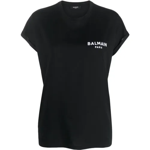 Schwarzes Baumwoll-T-Shirt mit Logo-Print , Damen, Größe: M - Balmain - Modalova