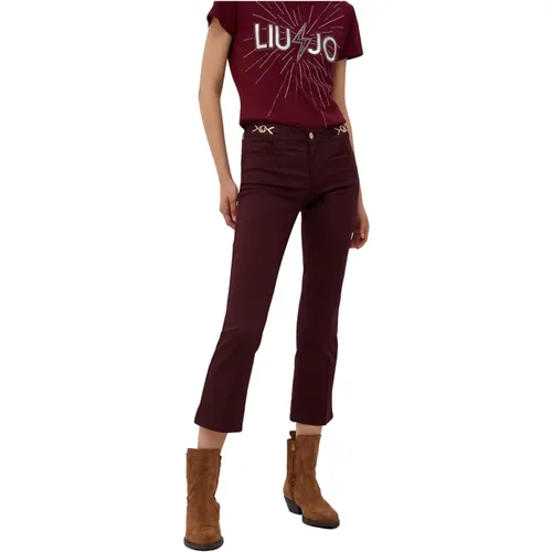 Bordeaux Cropped Pants with Golden Metal Details , female, Sizes: W26, W31, W25 - Liu Jo - Modalova