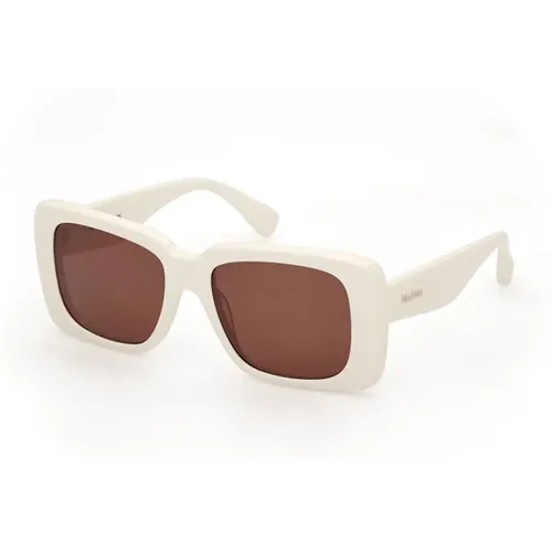 Braune Gläser Sonnenbrille mit weißem Rahmen , Damen, Größe: 53 MM - Max Mara - Modalova
