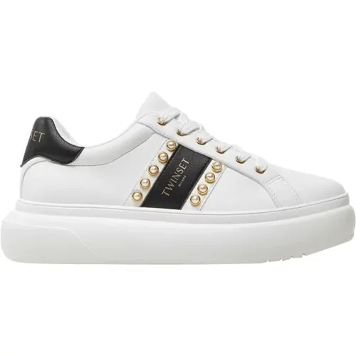 Weiße Schnürschuhe mit Gold Details , Damen, Größe: 36 EU - Twinset - Modalova