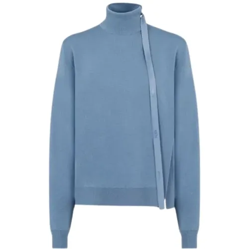 Blauer Pullover mit hohem Kragen und ausgeschnittenen Ärmeln - Fendi - Modalova