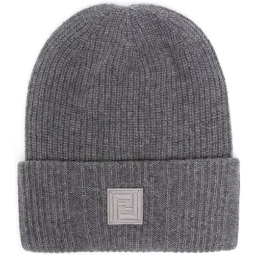 Graue Beanie FF Label , Herren, Größe: L - Fendi - Modalova