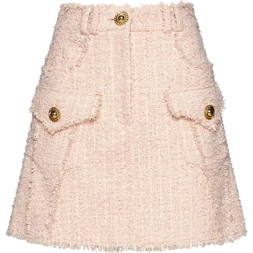 Tweed Frayed Skirt Gold Buttons , female, Sizes: S - Balmain - Modalova