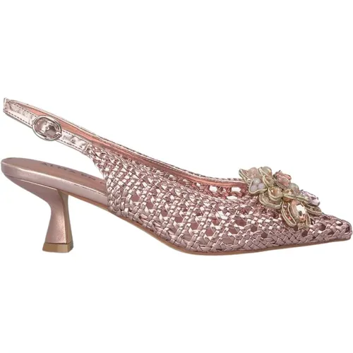 Raffia Heeled Shoes with Flower Brooch , female, Sizes: 6 UK, 7 UK - Alma en Pena - Modalova