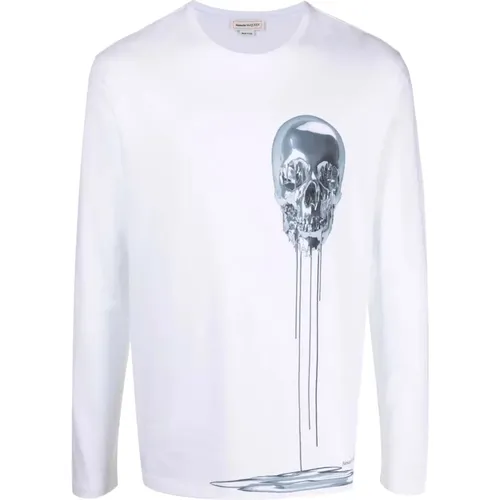 Stilvolles Weißes T-Shirt mit Totenkopf-Print - alexander mcqueen - Modalova