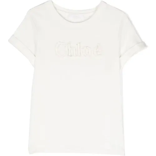 Weiße Baumwoll-T-Shirt mit Ikonischer Stickerei - Chloé - Modalova