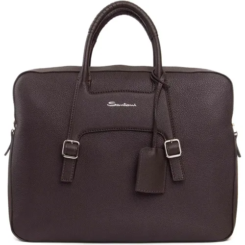 Braune Leder-Schultertasche gehämmert - Santoni - Modalova