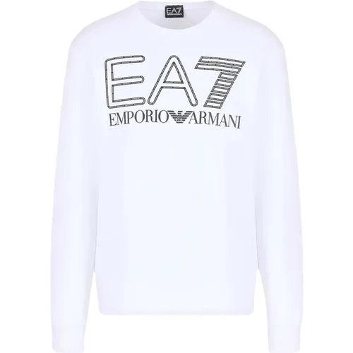 Weißer Crewneck-Sweatshirt mit Frontlogo - Emporio Armani EA7 - Modalova