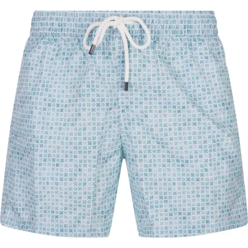 Blue Swim Shorts with Aqua Green Polka Dots , male, Sizes: XL, 2XL, L - Fedeli - Modalova