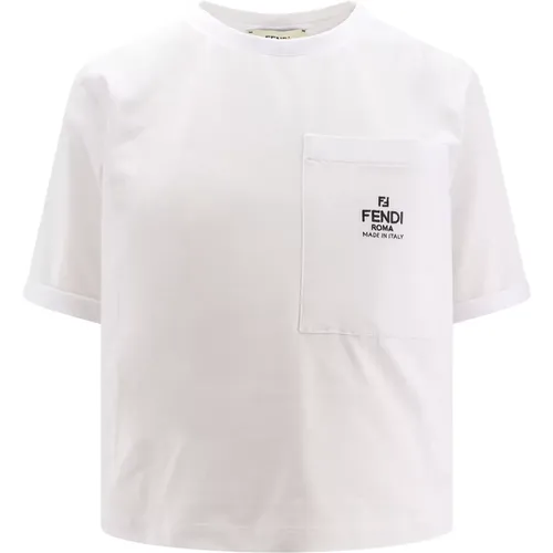 Weißes T-Shirt mit Rundhalsausschnitt und Tasche , Damen, Größe: L - Fendi - Modalova