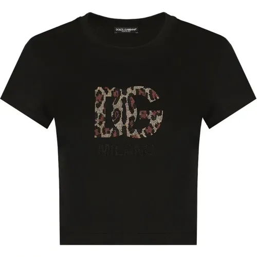 Leopard Logo T-shirt , female, Sizes: XS - Dolce & Gabbana - Modalova