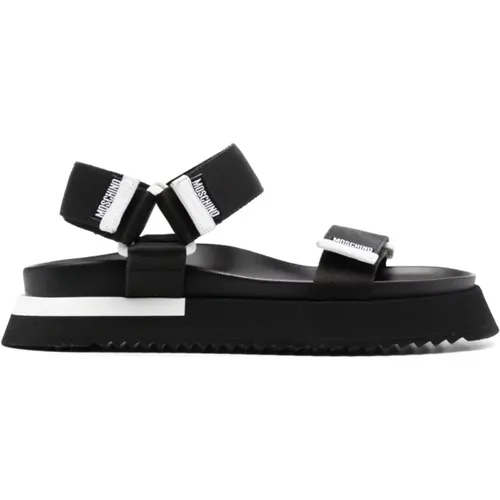 Schwarz Weiß Sandale , Damen, Größe: 37 EU - Moschino - Modalova
