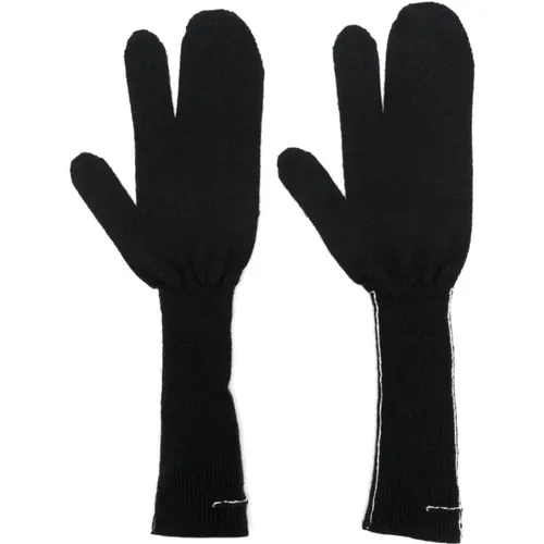 Schwarze Gestrickte Hybridhandschuhe Muffler Stil , Damen, Größe: M - MM6 Maison Margiela - Modalova