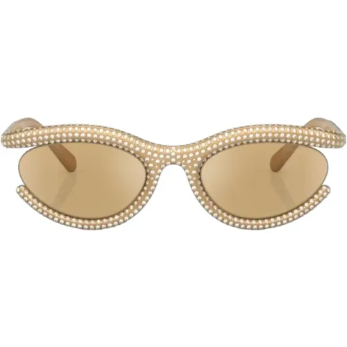 Goldene ovale Sonnenbrille , Damen, Größe: 54 MM - Swarovski - Modalova