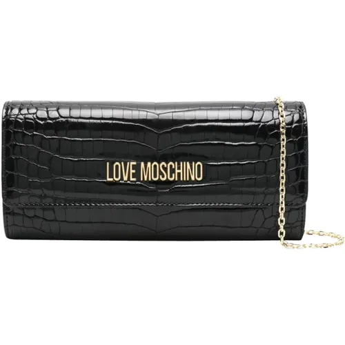 Schwarze Croco Schultertasche , Damen, Größe: ONE Size - Love Moschino - Modalova