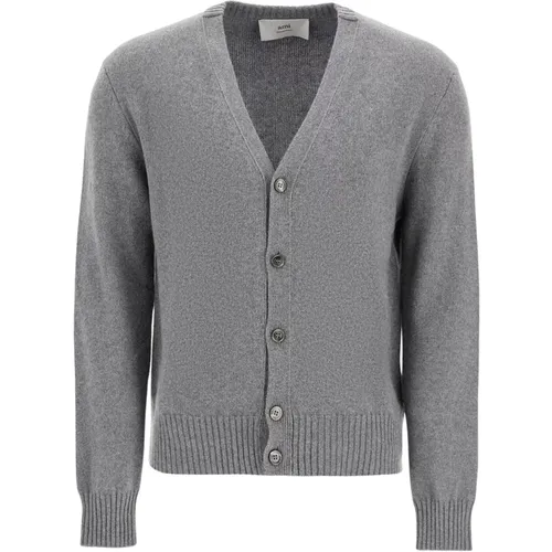 Luxury Cashmere Cardigan with Embroidered Logo , male, Sizes: M, L, S - Ami Paris - Modalova